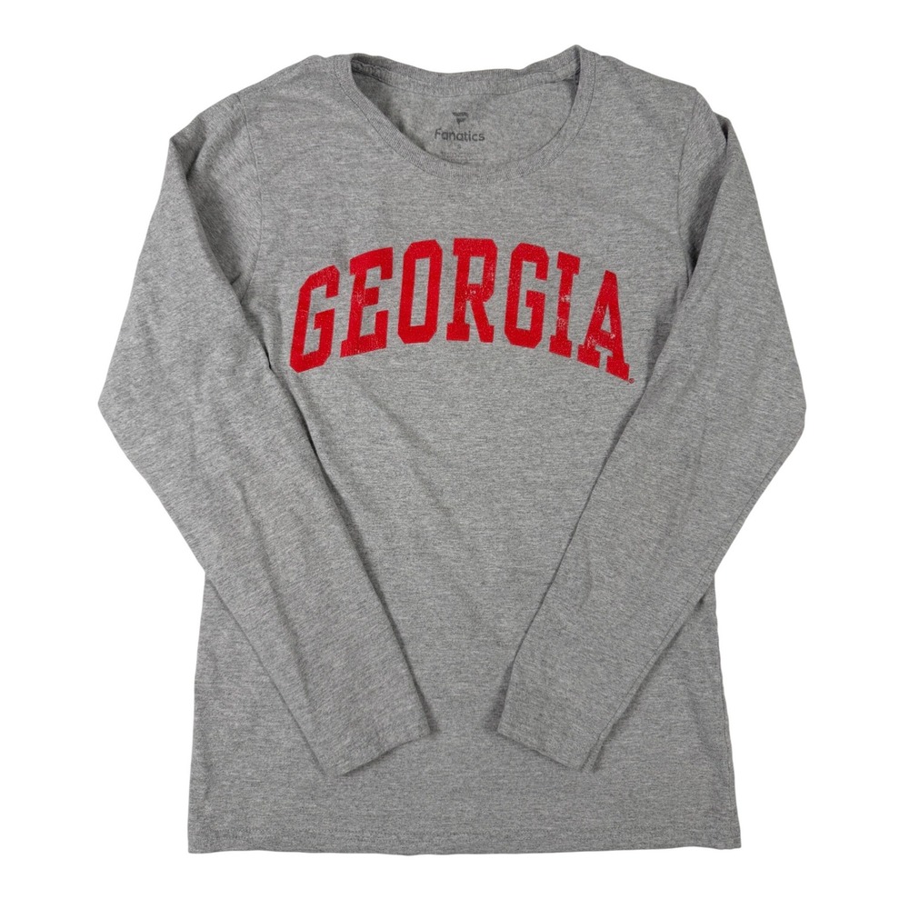 Fanatics‎ Long Sleeve Tee Womens S Gray Georgia Bulldogs Distressed Graphic